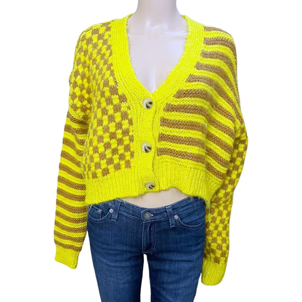 Zara Yellow and Brown Cardigan Sweater
